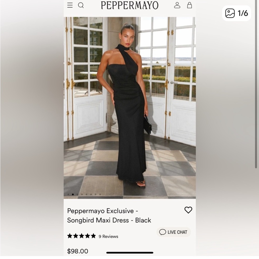 Peppermayo One-Shoulder Black Maxi Dress
